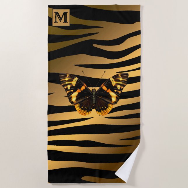Luxus Sommerzeit Mit Monogramm Tiger Gold Strandtuch (Vorderseite)