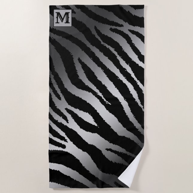 Luxus Sommerzeit Mit Monogramm Tiger Silver Strandtuch (Vorderseite)