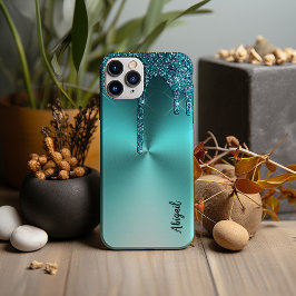 Luxus Sparkle Aquamarin Dripping Glitzer Personali Case-Mate iPhone Hülle