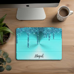 Luxus Sparkle Aquamarin Dripping Glitzer Personali iPad Pro Cover<br><div class="desc">Schöner Luxus-Sparkle-Aquamariner Glitzer mit gebürstetem Metalldesign Personalisiert iPad Pro Cover</div>