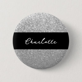 Luxus Sparkle Silver Glitzer Name Button