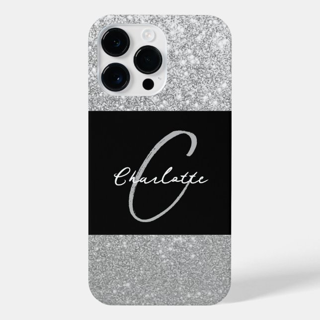 Luxus Sparkle Silver Glitzer Name iPhone Hülle (Rückseite)