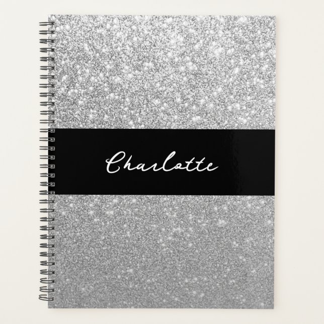 Luxus Sparkle Silver Glitzer Name Planer (Vorderseite)