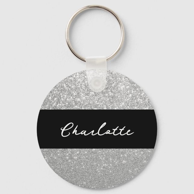 Luxus Sparkle Silver Glitzer Name Schlüsselanhänger (Vorderseite)