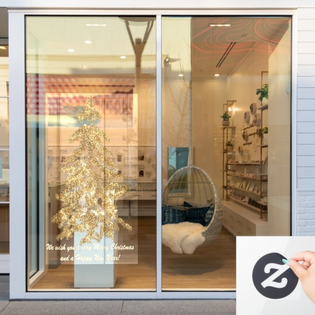 Luxus Sparkling Gold Aquarellfarben Weihnachtsbaum Fensteraufkleber (Schaufenster)