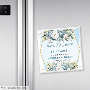 Luxus Staubblau Gold Glitter Save the Date Magnet
