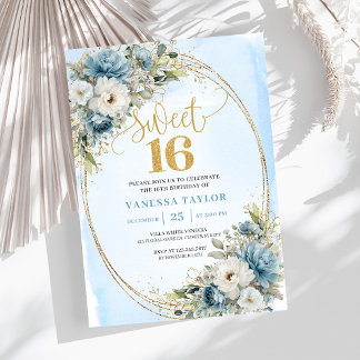 Luxus-Staubblau-Grün Sweet 16. Geburtstag Einladung