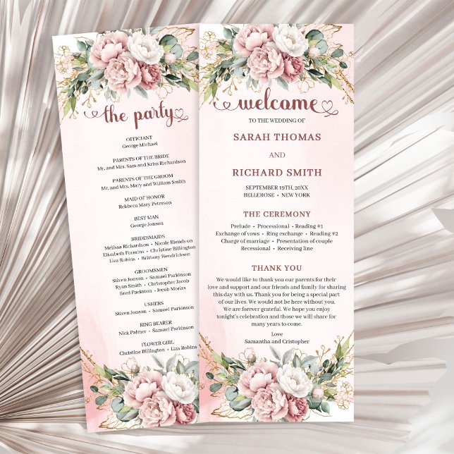 Luxus-Staubrosa-Blumen-Hochzeitsprogramm Programm (Luxury Dusty Pink Floral Greenery Wedding Program)