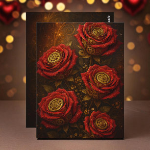 Luxus-Steampunk-Rosen Romantische Goldzahnräder Postkarte