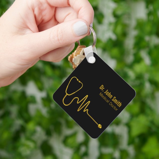 Luxus-Stethoskop Gold-ECG-Welle EKG-Linie Medizin Schlüsselanhänger (Hand)