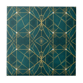 Luxus-Symmetrisches geometrisches Teal- und Gold-N Fliese
