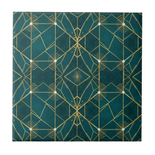 Luxus-Symmetrisches geometrisches Teal- und Gold-N Fliese