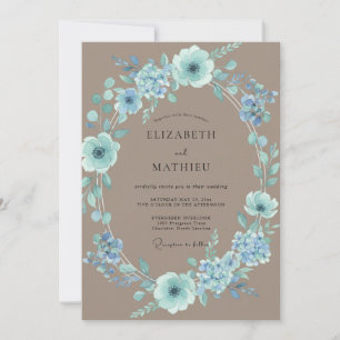 Luxus-Taupe-Aqua-Blüten-Hochzeit Einladung