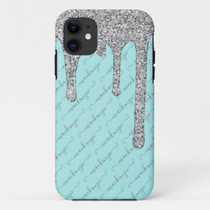 Luxus Teal Silber Glitter Tropfen Schrift Name Case-Mate iPhone Hülle