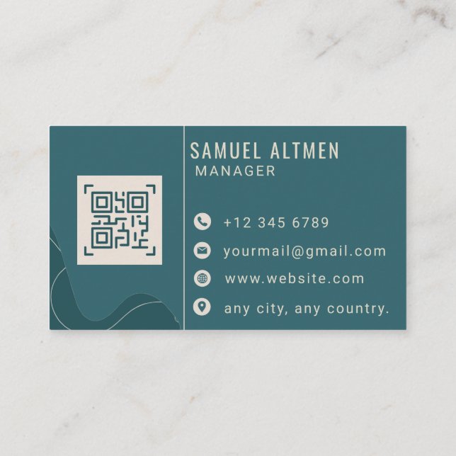 Luxus Teal und Creme Professioneller QR-Code Visitenkarte (Rückseite)