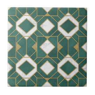 Luxus-Teal- und Gold-Art-Deco-Geometrie nahtlos Fliese