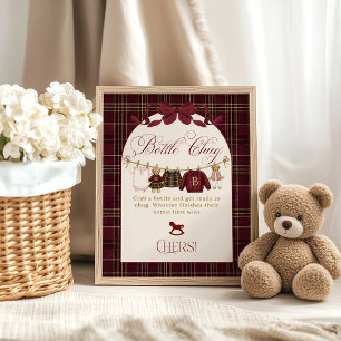 Luxus-Teddy-Babyparty-Mädchen-Karo-Flaschenleerung Poster