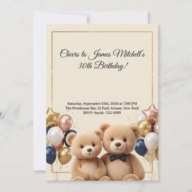 Luxus-Teddybär-Geburtstag  Einladung (Vorderseite)