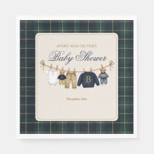 Luxus-Teddybär-Karomuster-Baby-Party Serviette