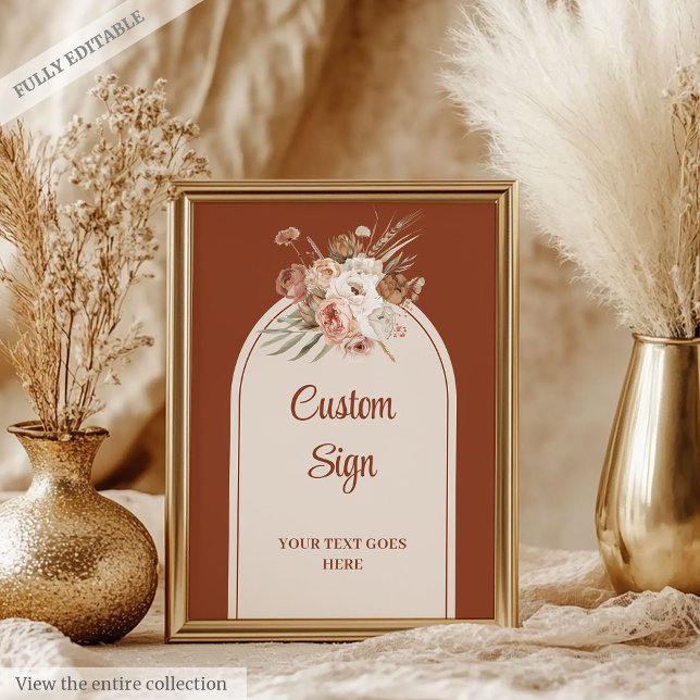 Luxus Terracotta Pampas Sage Boho Arch Custom Poster (Luxury Terracotta Pampas Sage Boho Arch Custom Sign)