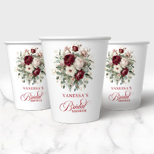 Luxus Tiefrot Floral Gold Brautparty Papier Pappbecher