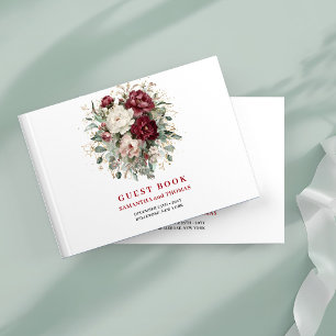 Luxus Tiefrote Blumen Eukalyptus Gold Gästebuch