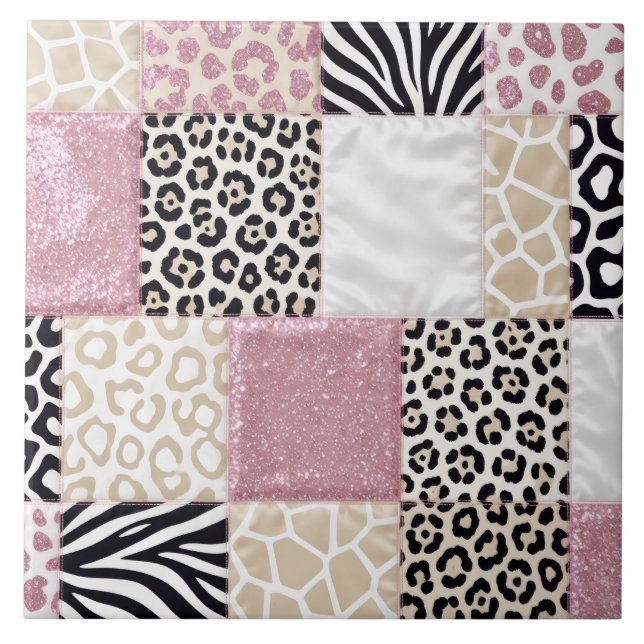 Luxus-Tierdruck Rosa Faux-Glitter Fliese (Vorderseite)