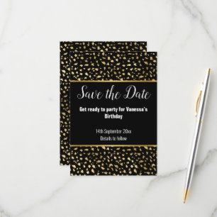 LUXUS-TIERDRUCK SCHWARZ GLITZER SAVE THE DATE RSVP KARTE
