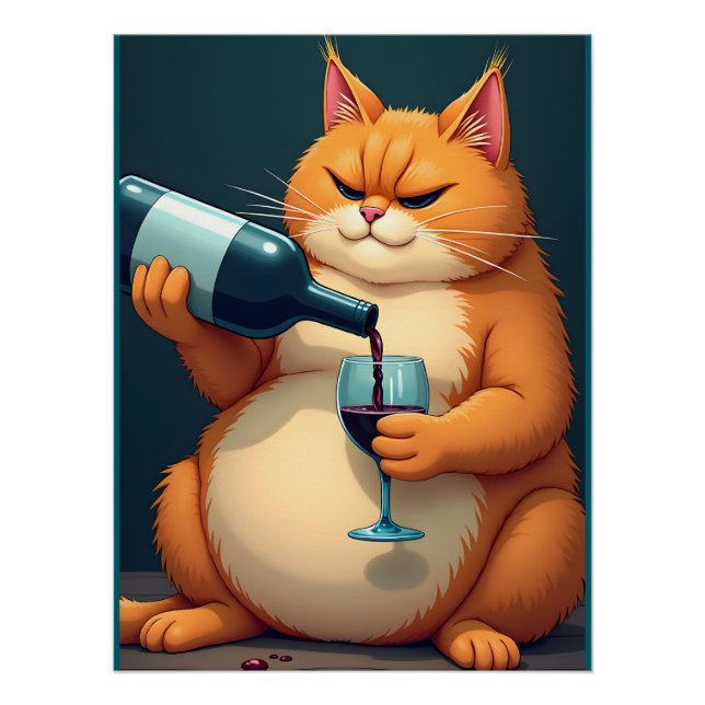 Luxus-Tipsy-Cat-Moderne-Kunst-Illustration Poster (Vorderseite)