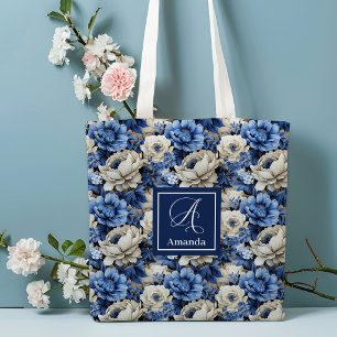 Luxus- Tragetasche mit blauen Elfenbeinblumen, per