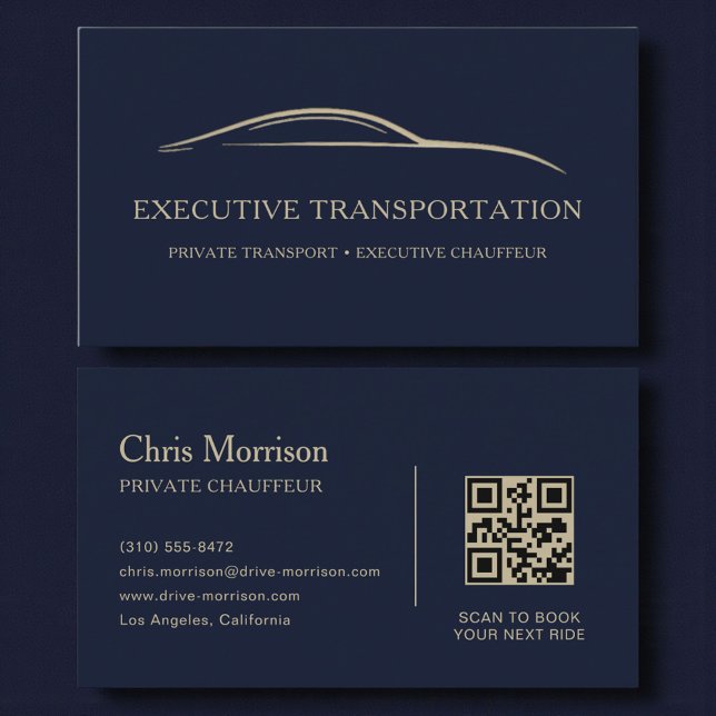 Luxus-Transportwagen-QR-Code Blau & Gold Visitenkarte (Von Creator hochgeladen)