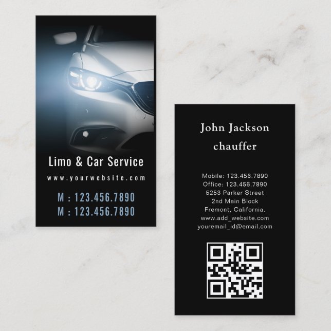 Luxus-Transportwagen QR-Code Blau & Schwarz Visitenkarte (Vorne/Hinten)