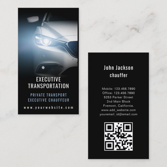 Luxus-Transportwagen-QR-Code Blau & Schwarz Visitenkarte (Vorne/Hinten)