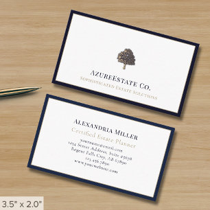 Luxus Tree Logo Navy Blue Border Visitenkarte