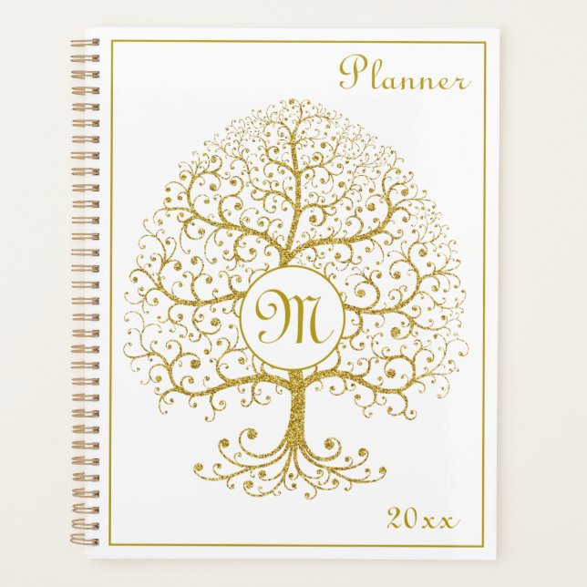 Luxus Tree Monogram Gold White Modern Planer (Vorderseite)