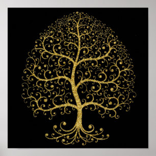Luxus Tree of Life Black Gold Moderne Poster