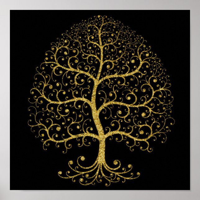 Luxus Tree of Life Black Gold Moderne Poster (Vorne)