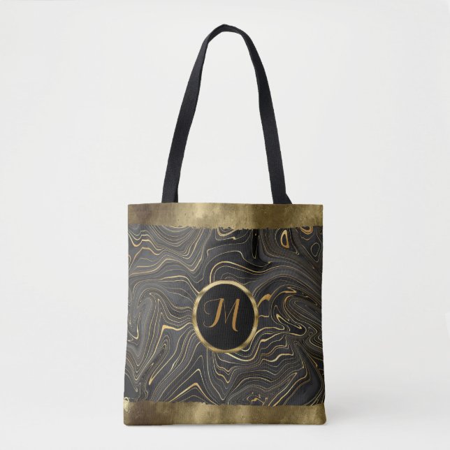 Luxus Trendy Black and Gold Imitate Agate (Vorderseite)
