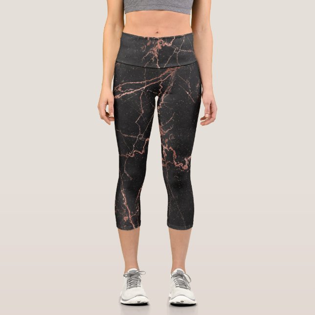 Luxus Trendy Marble Pink Black Capri Leggings (Vorderseite)