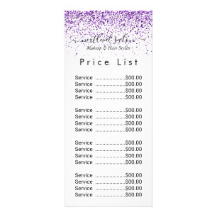Luxus triefend Glitter lila Salon Rack Card Werbekarte