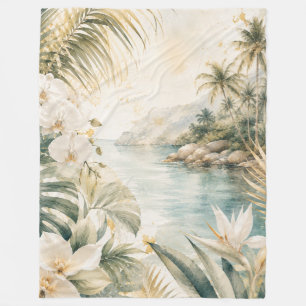 Luxus-Tropen-Küsten-Aquarell-Wandkunst Fleecedecke