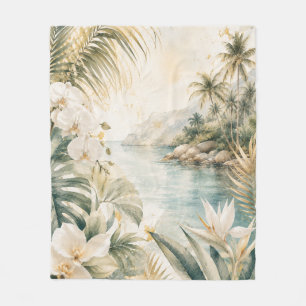 Luxus-Tropen-Küsten-Watercolor-Wandkunst   Fleecedecke