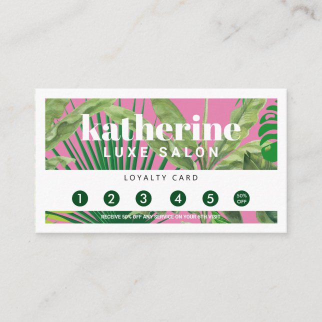 Luxus Tropical Moderne Boutique & Salon Pink Treuekarte (Vorderseite)