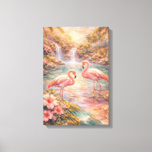 Luxus-Tropisches-Flamingo-Paradies-Leinwanddruck  Leinwanddruck