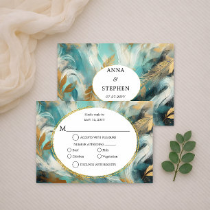Luxus Türkis Gold Pinselstrich RSVP Karte