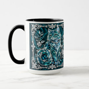 Luxus Türkis Kristall Katze Silberrahmen Tasse