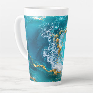 Luxus Türkis-Ozean-Marmor mit Goldfolien-Wellen Milchtasse
