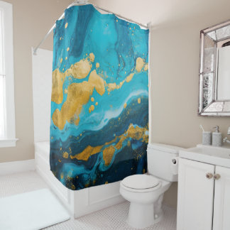 Luxus Türkis Teal Blau und Gold Flüssig-Marmor Duschvorhang