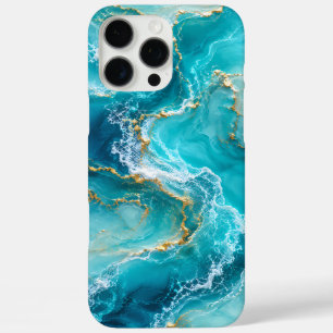 Luxus-Türkises Ozeanmarmor mit Goldfolienwellen iPhone 16 Pro Max Hülle