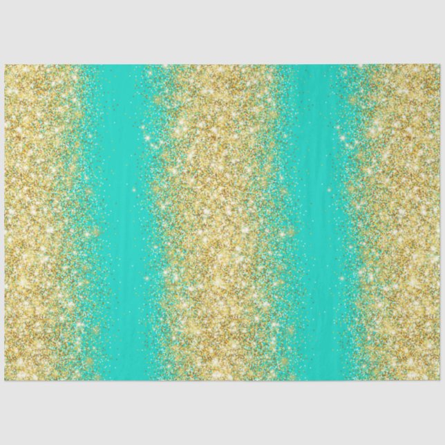 Luxus Turquoise Gold Glitzer Seidenpapier (Vorderseite)